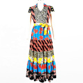 Costom Chiffon Digital Printed Long Dress Colorful Dresses With Sashes For Women